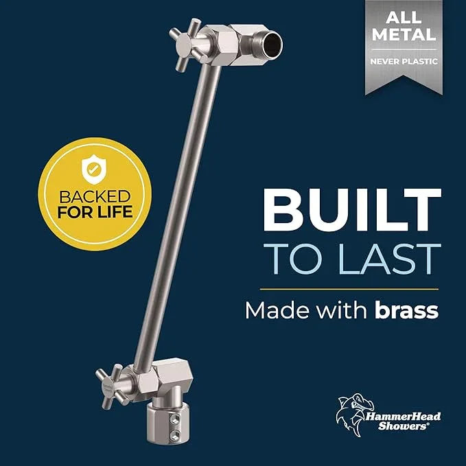 HammerHead Showers Solid Metal 12 Inch Adjustable Shower Head Extension Arm, Raises Showerhead Height, Shower Extender Arm Supports Up to 10 lbs, Brushed Nickel - ModernBath