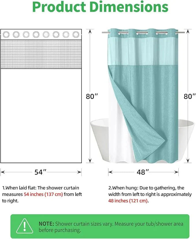 eachope Stall No Hooks Needed Linen Textured Shower Curtain with Snap-in Fabric Liner Set,Hotel Luxury Decor Farmhouse Shower Curtains for Bathroom,Waterproof & Washable,54Wx80H,Teal - ModernBath