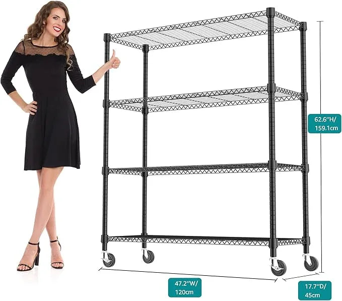 4 Tiers Shelf 1400 lbs Steel Storage Shelving Utility Shelving Unit Steel Organizer Wire Rack for Home,Kitchen,Office,Garage Black 17.7" D x 47.2" W x 62.7" H - ModernBath