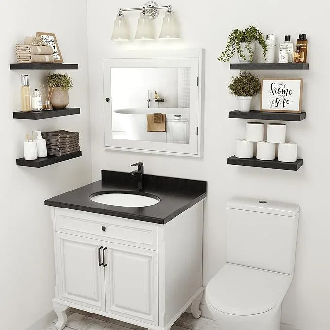 Vivelove Black Bathroom Shelves Over Toilet, 16" Floating Shelves, Wall Shelf for Bathroom Bedroom, Living Room, Kitchen, Office Home Decor, Narrow Shelves with Invisible Brackets Set of 2 - ModernBath