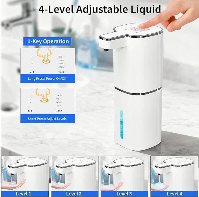 Automatic Liquid Soap Dispenser, Touchless Hand Soap Dispenser, USB Rechargeable, 4 Adjustable Levels, 14.2 oz (420 ml) Large Capacity, for Bathroom, Kitchen & School (White, Liquid) - ModernBath