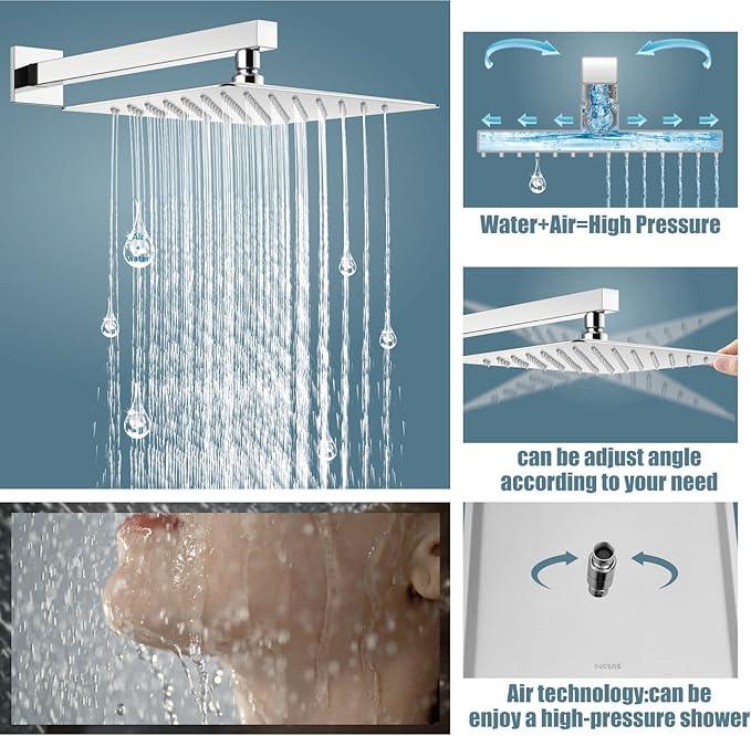 Aolemi Shower Faucet Set Rain Shower System with Handheld Spray Bathroom Shower Combo Rough-in Valve and Shower Trim Kit Included Polish Chrome 12 Inch Wall Mount Shower Head - ModernBath