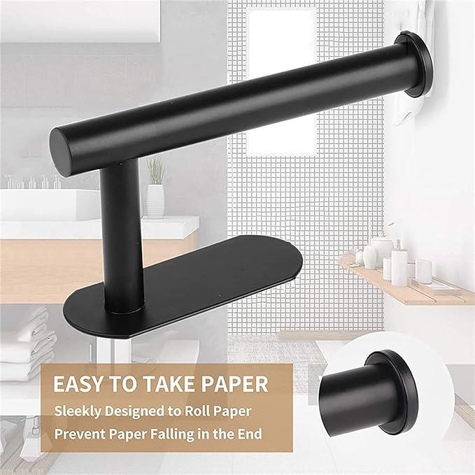 Toilet Paper Holder - Self Adhesive Toilet Paper Holder Wall Mount for Bathroom, SUS 304 Stainless Steel Command Strip Toilet Paper Roll Holder Stick On Wall, No Drilling - Matte Black - ModernBath
