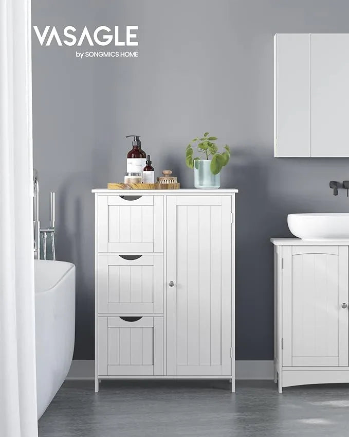 VASAGLE Floor Storage Cabinet, Freestanding Storage Unit with 3 Drawers, 1 Adjustable Shelf, for Bathroom Living Room Dining Kitchen, 11.8 x 23.6 x 31.5 Inches, White UBBC49WT - ModernBath