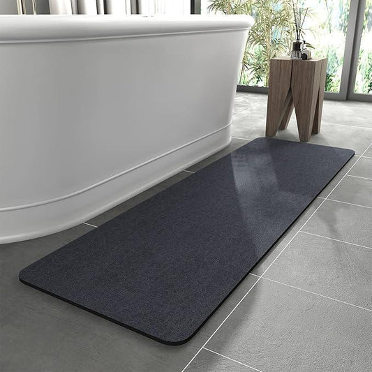 MontVoo -Bath Mat Rug-Rubber Backing Non Slip Quick Dry Absorbent Thin Bathroom Rugs Fit Under Door-Faux Suede Surface Bathroom Floor Mats-Shower Rug for in Front of Bathtub Shower Navy 17"x59" - ModernBath