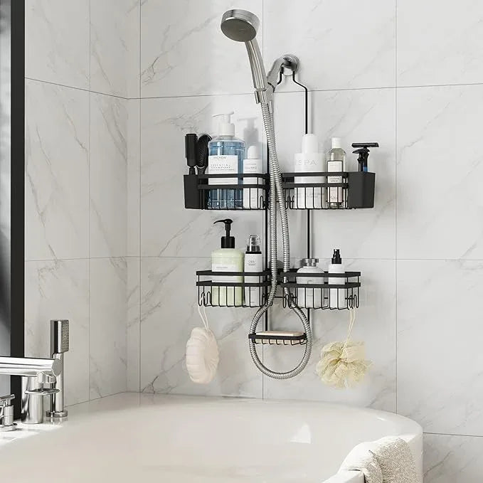 STAHLHEART Shower Caddy Hanging for Bathroom Organizers and Storage - 3-Tier Adjustable Anti-Swing Shower Organizer Hanging with Heavy-Duty Suction Cups, Damage-Free Rustproof (Black) - ModernBath