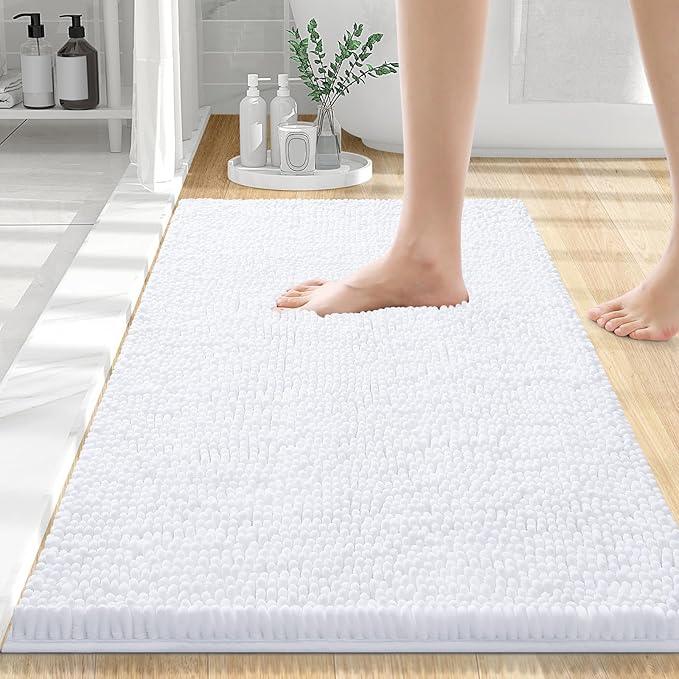 Smiry Luxury Chenille Bathroom Rugs 24x16, Extra Soft and Absorbent Shaggy Bath Mat, Machine Washable, Non-Slip Plush Carpet Runner for Tub, Shower, and Floor, Home Decor Accessories, White - ModernBath