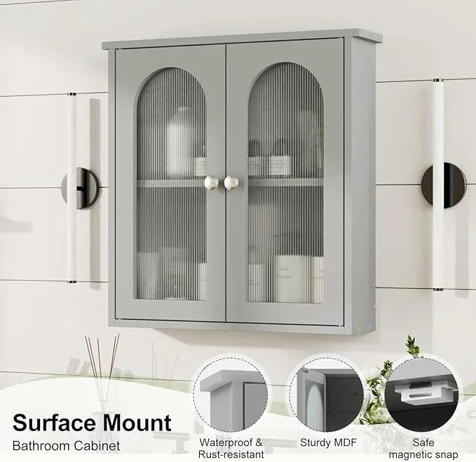 Bathroom Wall Cabinet,Medicine Cabinets Wall Mounted with Arched,Bathroom Medicine Cabinet Over Toilet,Surface Mount Medicine Cabinet for Laundry Room,Kitchen,Grey Storage Cabinet 22x23 - ModernBath
