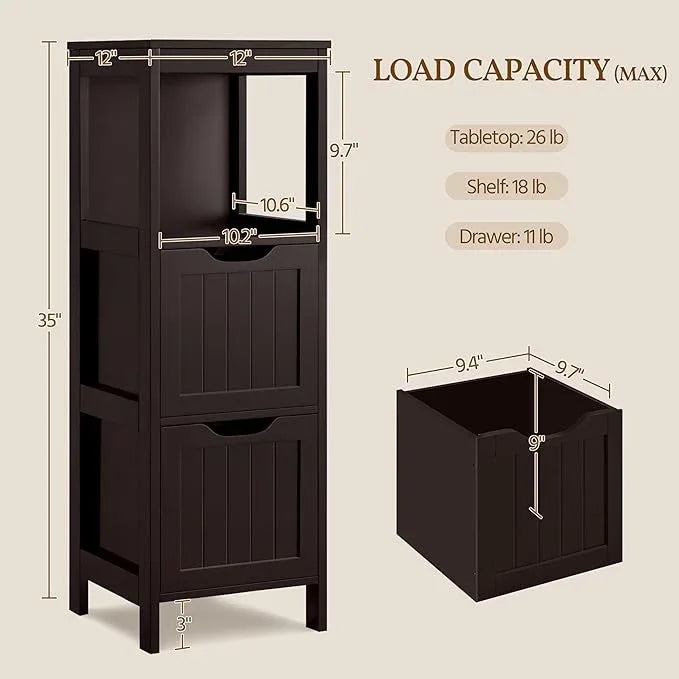 Yaheetech Bathroom Floor Cabinet, Wooden Storage Cabinet with 2 Drawers and 1 Shelf, Multifunctional Side Organizer Rack Stand Table, D11.8xW11.8xH35 Inches Espresso - ModernBath