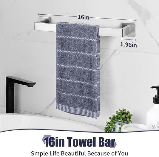 Bathroom Accessories Towel Bar Set: 20 Pieces Brushed Nickel Square Bathroom Hardware SUS304 Stainless Steel - Wall Mounted Towel Rack&Toilet Paper Holder&Towel Ring and Towel Hook - ModernBath