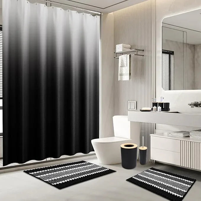 SLDIYWOW Black Bathroom Accessories Set, Bathroom Sets with Shower Curtain and Rugs for Home Decor/Housewarming - ModernBath