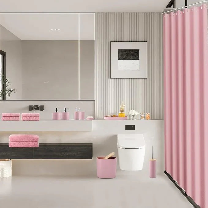 XLHOMO Pink Bathroom Accessories Set, Bathroom Sets with Shower Curtain, Bath Towel Set, Pink Shower Curtain Set with Bathroom Trash Can, Soap Dispenser, Soap Dish for Home Decor - ModernBath