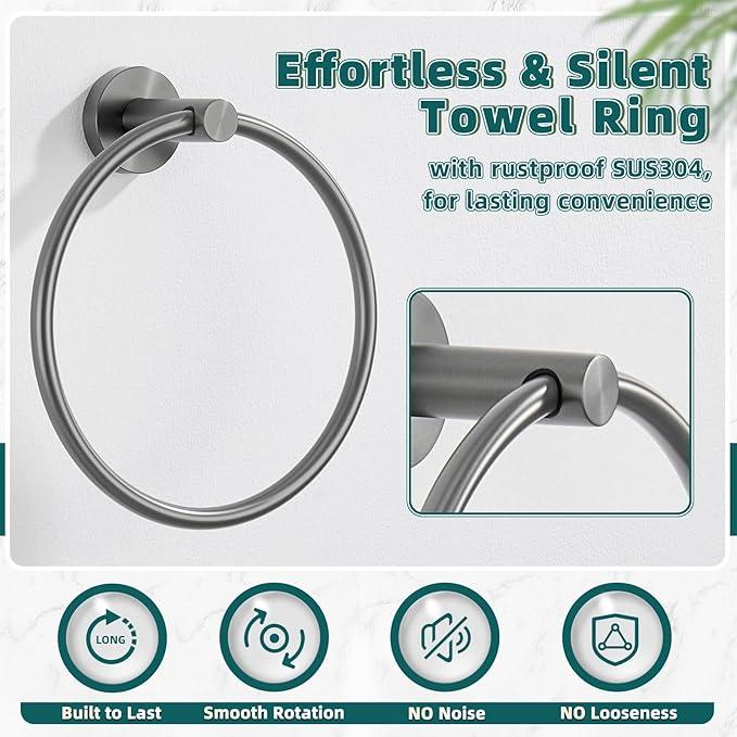 APLusee Gunmetal Gray Towel Ring, 304 Stainless Steel Rustproof Towel Holder for Bathroom Wall Mounted, Easy to Install - ModernBath