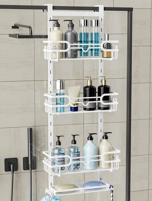 Consumest Over The Door Shower Caddy - 4 Tier Adjustable Hanging Shower Organizer Shelf with 2 Soap Holders & 22 Hooks, Rustproof Easy Installation Hanging Storage Rack for Bathroom, White - ModernBath