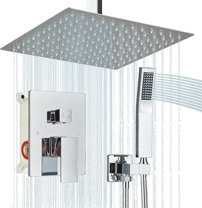 Shower Faucet Set Chrome Rain Shower System with High Pressure 10 Inches Rain Shower Head and Handheld Spray Bathroom Luxury Rain Mixer Shower Complete Combo Set Ceiling Mounted - ModernBath