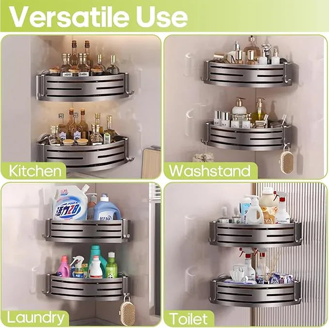 Corner Shower Caddy Suction Cup,Shower Shelves with Hooks,No Drilling Powerful Suction Bathroom Organizers and Storage,Removable Waterproof Rustproof Shower Bathroom Accessories Decor(Grey 2Pack) - ModernBath