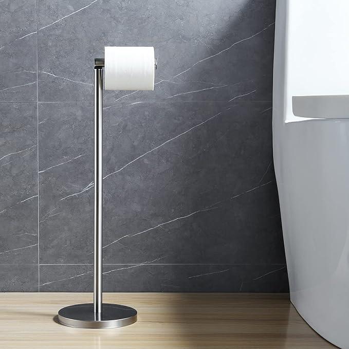 BGL Toilet Paper Holder Brushed Nickel 2 Pack Standing On Floor, Tissue Holder with Reserve Storage Paper Rolls, Free Standing Toilet Paper Holder - ModernBath