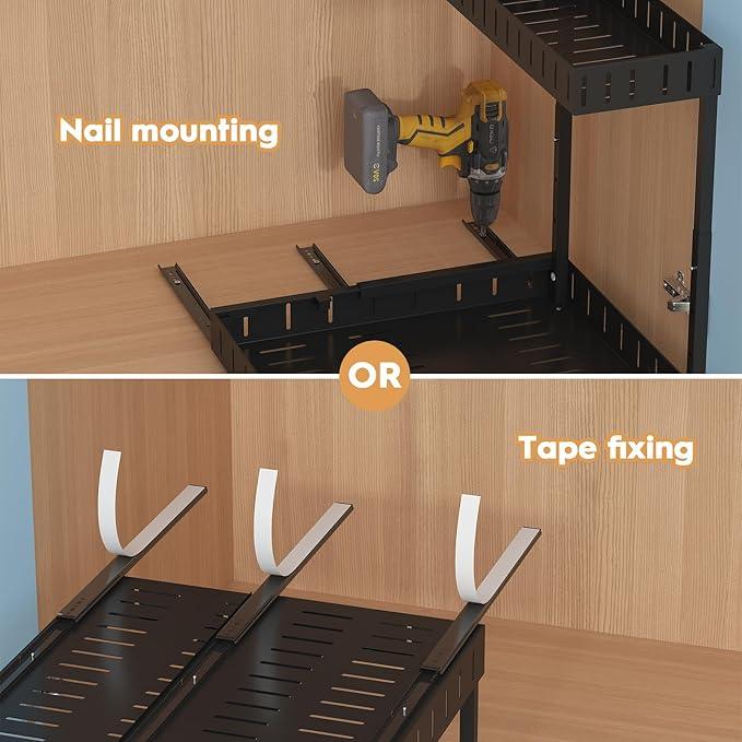 REALINN Under Sink Organizer, 2 Tier Expandable Under Cabinet Organizer, Heights Adjustable Pull Out Storage for Kitchen Bathroom Laundry, Black, 2 Pack - ModernBath