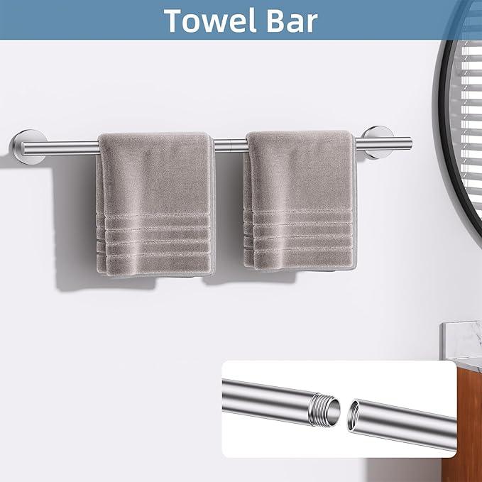 Brushed Nickel Towel Bar Bathroom Hardware Accessories Set, 10 Pieces Upgraded Toilet Paper Holder 23.6 Inch Towel Rack for Bathroom Wall Mounted Stainless Steel Bathroom Set - ModernBath