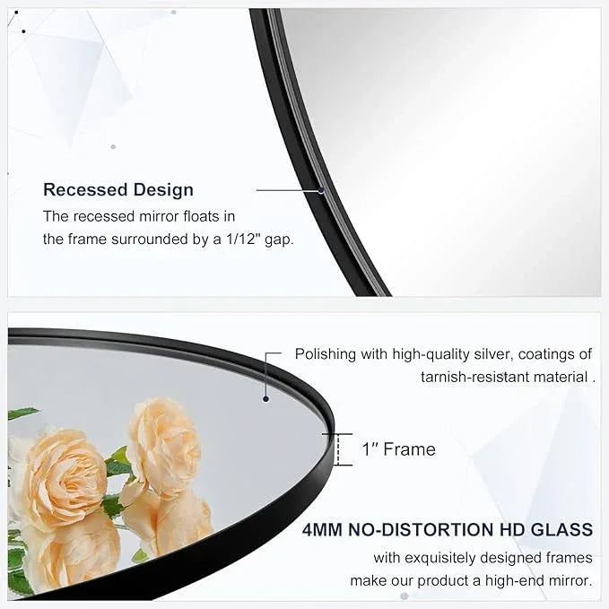 ANDY STAR 24x32'' Oval Mirror, Black Oval Mirror Pill-Shaped Design in Stainless Steel Metal Frame for Bathroom, Entryway, Living Room, Contemporary 1" Deep Wall Mount Vertical or Horizontal - ModernBath