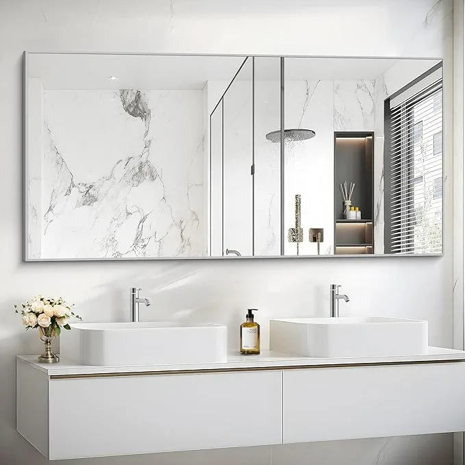 COFENY Silver Bathroom Mirror for Wall, 30x60 Inch Rectangle Mirrors with Metal Frame, Modern Vanity Large Wall Mirror for Bathroom Living Room, Entryway Hangs Horizontal or Vertical - ModernBath