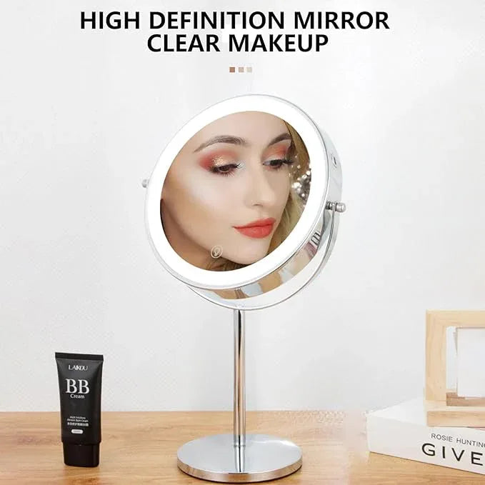 BOSBTMYX Lighted Makeup Mirror, 1x/10x HD Magnifier Dual Sided Mirror 360° Rotatable, 3 Colors Brightness Adjustable - ModernBath