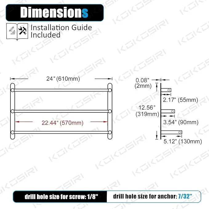 KOKOSIRI Bath Towel Bars Matte Black Bathroom 3-Tiers Ladder Towel Rails Wall Mounted Towels Shelves Rack Stainless Steel, B5002BK-L24 - ModernBath