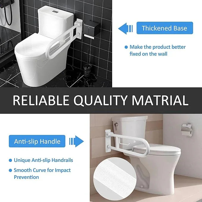Handicap Grab Bar, 23.6 Inch Stainless Steel Toilet Safety Rails, White Disabled Flip-Up Bathroom Grab Bars with Paper Holder, Anti-Slip Toilet Handrails Hand Grips Grab Bars for Elderly - ModernBath
