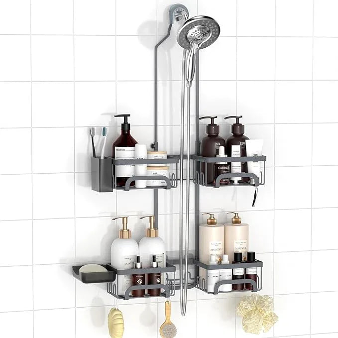 REINHARDT Adjustable Shower Caddy Hanging Split Shower Caddy for Handheld Showerheads, Rustproof Shower Organizer with Hooks for Razors Over the Head Caddy with Soap Holder Bathroom Accessories, Grey - ModernBath