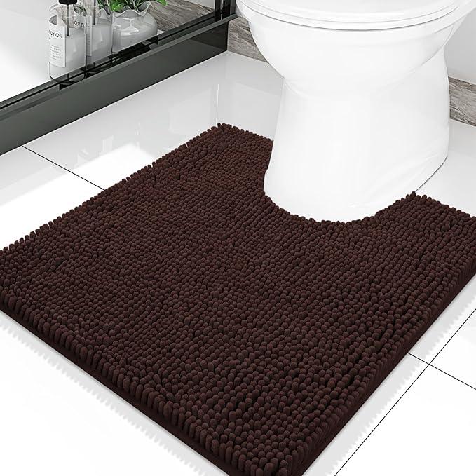 Smiry Luxury Chenille Toilet Rugs U-Shaped 20x20, Soft Absorbent Non-Slip Contour Bathroom Rugs for Toilet, Machine Washable Contoured Bath Mats, Brown - ModernBath