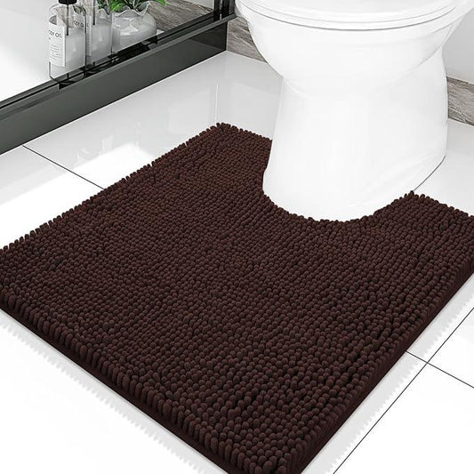 Smiry Luxury Chenille Toilet Rugs U-Shaped 20x20, Soft Absorbent Non-Slip Contour Bathroom Rugs for Toilet, Machine Washable Contoured Bath Mats, Brown - ModernBath