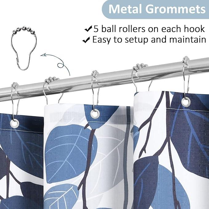 BOODII Extra Long Blue Eucalyptus Shower Curtains for Bathroom Floral Watercolor Leaves Spring Shower Curtain Vine Botanical Natural Navy Bath Curtain Bathroom Decor 72x90 - ModernBath