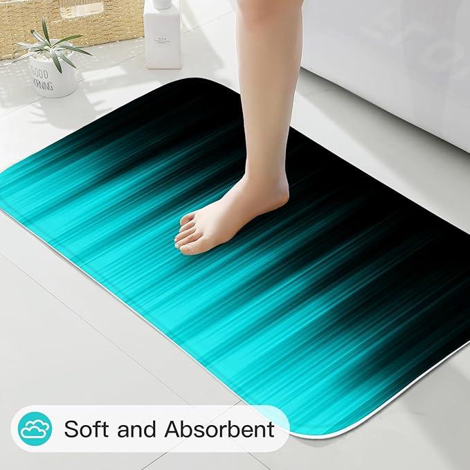 Litabel 4 Pcs Teal and Black Gradient Shower Curtain Set with Rugs and Toilet Lid Cover, Modern Simple Waterproof Fabric Bathroom Set, Ombre Stripe Gothic Abstract Bathroom Decor Set Accessories - ModernBath