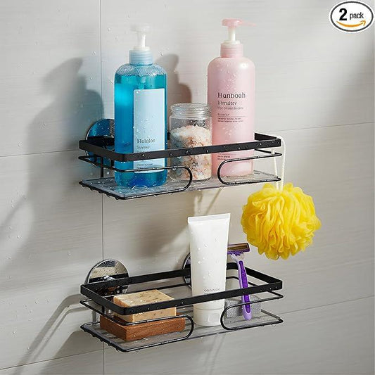 2-Pack Corner Shower Caddy - Rustproof Premium Metal Shelves with Adhesive Pads, No Drilling Required, Wall-Mounted Bathroom Organizer and Storage - Black - ModernBath