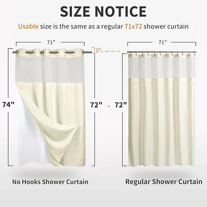 River Dream Heavyweight No Hooks Required Dotted Waffle Weave Shower Curtain with Snap in Liner - 71W x 74H,Hotel Grade,Spa Like Bath Curtain,Cream - ModernBath