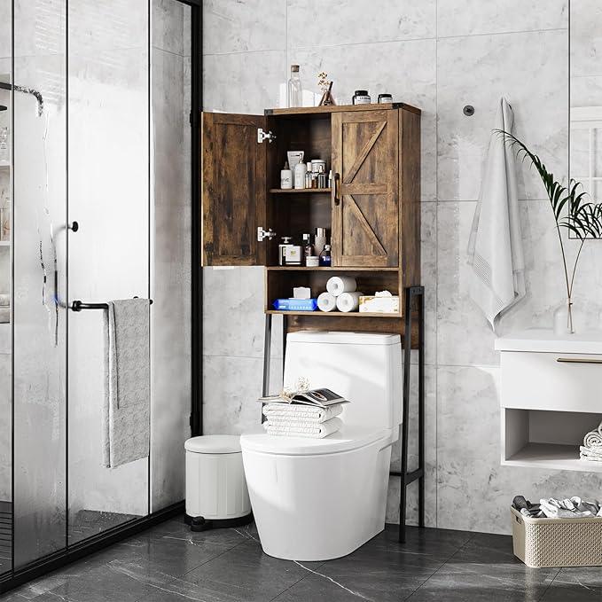 Vabches Over The Toilet Storage Cabinet with 2-Door Design Bathroom Organizers and Storage with Anti-Tip Device Over Toilet Organizer with Shelves for Bathroom,Restroom,Laundry Brown - ModernBath