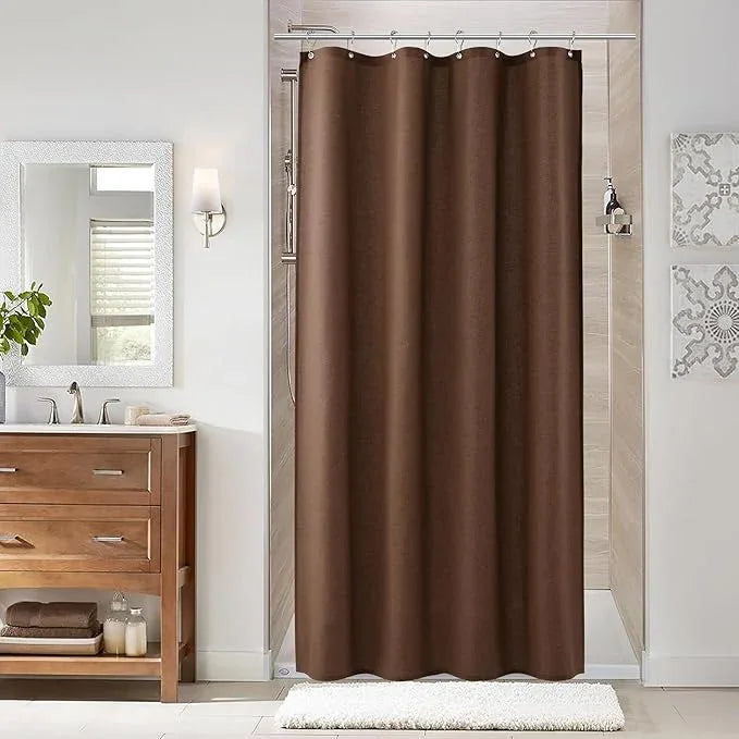 Naturoom Caramel Brown 48 Inch Shower Curtain - Stall Narrow Half Linen Ultra Thick Fabric Shower Curtain Set with Hooks, Boho Farmhouse Rustic RV Camper Bath Curtains for Bathroom, 48x72 - ModernBath