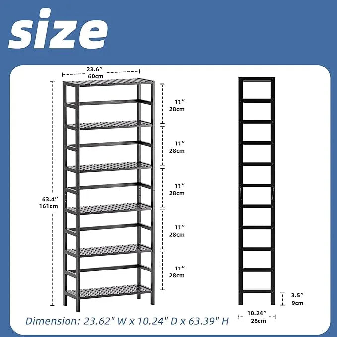 HITNET Bamboo Bookshelf, 6-Tier Tall Open Bookcase with Adjustable Shelves, Floor Standing Storage Shelf Unit for Living Room Bathroom Home Office, Black - ModernBath