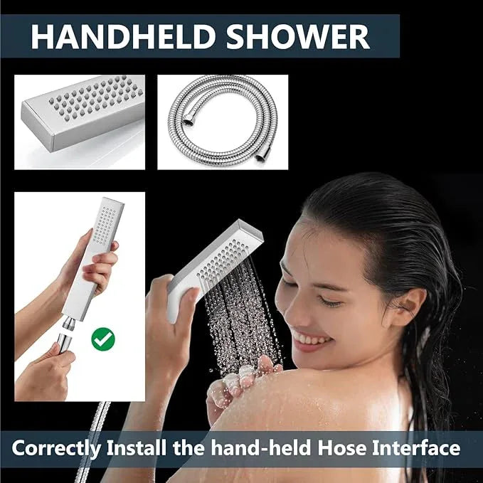 Aolemi Shower Faucet Set Rain Shower System with Handheld Spray Bathroom Shower Combo Rough-in Valve and Shower Trim Kit Included Polish Chrome 8 Inch Wall Mount Shower Head - ModernBath