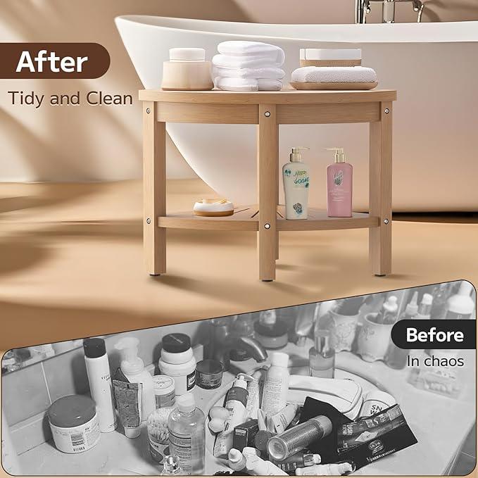 ACUEL Shower Stool for Inside Shower, Corner Shower Stool, Shower Bench Seat with Storage Shelf for Shaving Legs Plastic Spa Bath Step Foot Rest for Bathroom Small Place - ModernBath