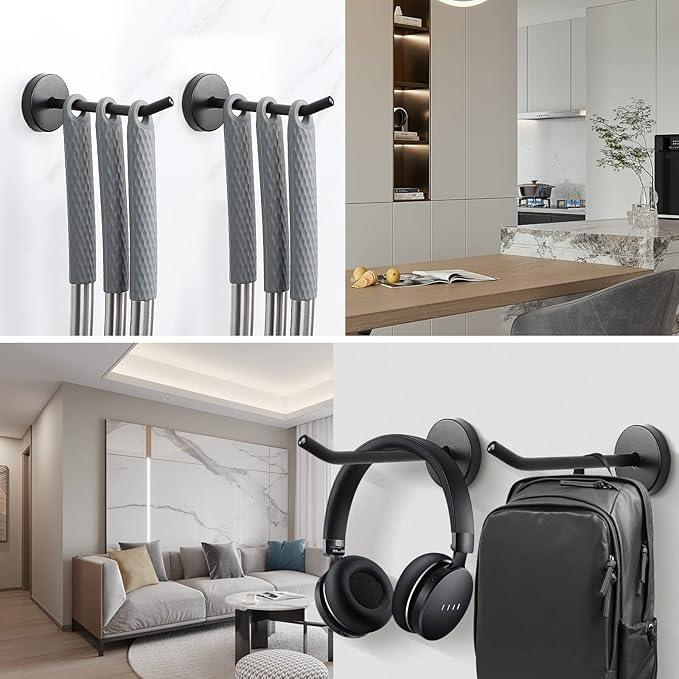 NearMoon Coat Hooks, Wall Mount Hooks for Hanging Hat Hurse Robe, 304 Stainless Steel Heavy Duty Towel Hangers for Bathroom Livingroom Hotel Kitchen Garage, 6 Pack (4 Inch, Matte Black) - ModernBath