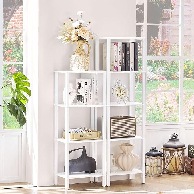 4 Tier Tall Wooden Bookshelf with Storage - Small White Bookcase for Small Spaces, Shelf for Living Room, Office, Bedroom, Kitchen - Industrial Modern Book Shelf - ModernBath
