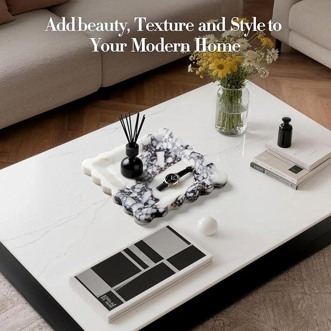 SAMAH Calacatta Viola Natural Marble Tray, Scalloped Storage Dish, Luxury Decorative Trays for Bathroom, Vanity, Dresser, Kitchen & Home Decor, House Warming Gifts New Home (Square,8 Inch) - ModernBath