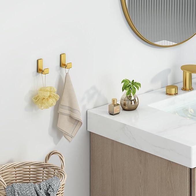 Angle Simple Towel Hook Brassy Gold 2 Pack, 304 Stainless Steel Robe Hook for Bathroom - ModernBath