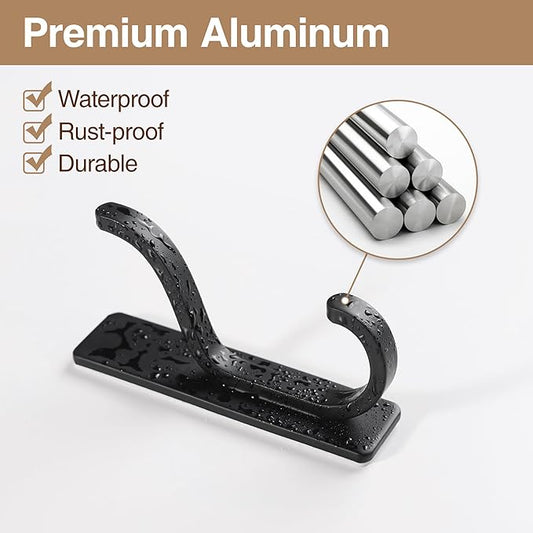 pickpiff Adhesive Wall Coat Hooks - Heavy Duty Stick-On Door Hanger, Metal Hook for Hanging Towel,Purse, Robe, Backpack, Jacket, Clothes - for Bathroom,Dorm, Closet, Kitchen - Black, 10 Pack