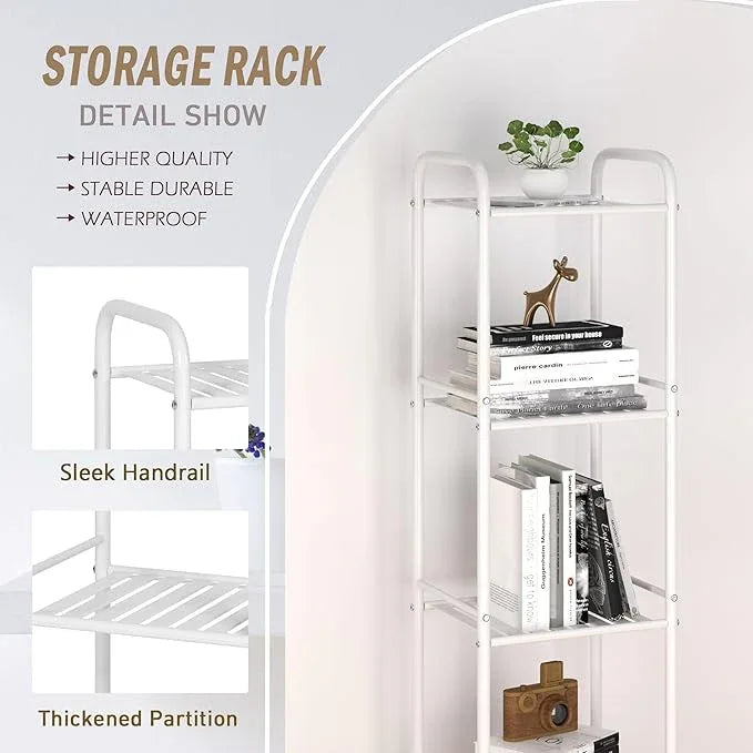 JSB 3 Tier Narrow Bathroom Shelving Unit, Kitchen Storage Rack Organizer Metal Corner Shelf for Living Room Laundry Pantry (Matte White, 3 Tier) - ModernBath