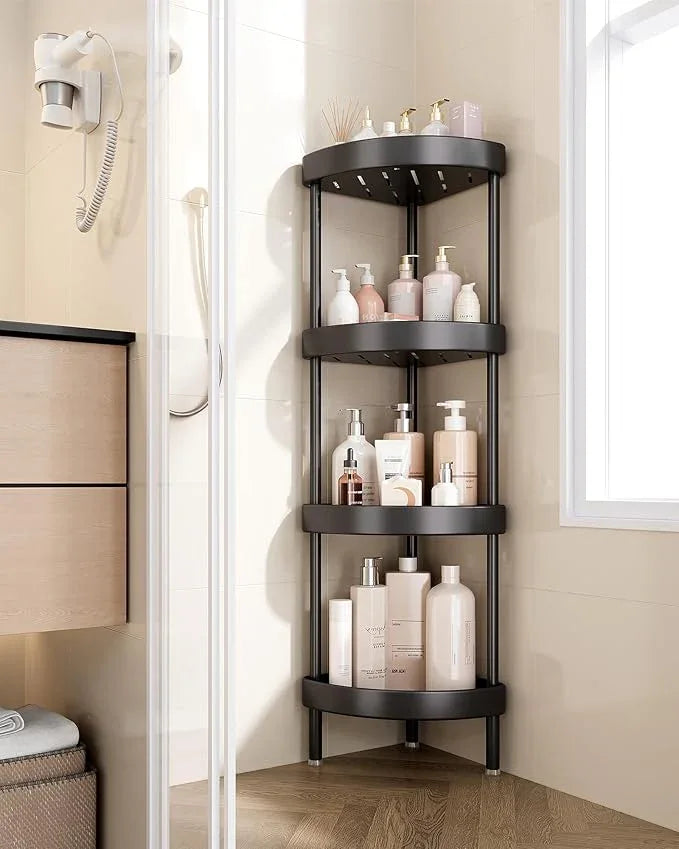 Nieifi Corner Shower Caddy Stand-4 Tier Rustproof Anodized Aluminum Standing Shower Organizer-Shower Caddy Corner-Dual Stability to Anti-Shaking-Height-Adjustable Legs for Uneven Surfaces-Black - ModernBath
