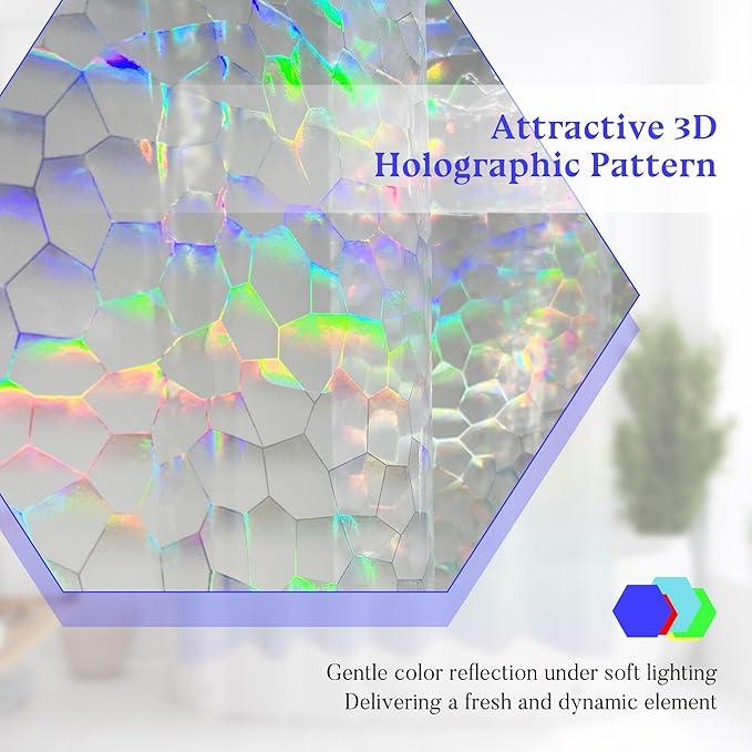 Mrs Awesome Holographic Shower Curtain Liner with 3 Magnets for Bathroom, Waterproof Clear Water Cube Plastic Iridescent Shower Curtain Sparkly, Glitter PEVA Liner 72 x 72 inches - ModernBath