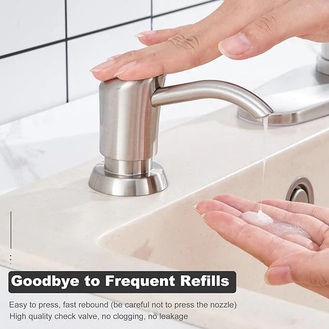 GAGALIFE Built in Counter Soap Dispenser (Brushed Nickel) for Kitchen Sink and Extension Tube Kit, Anti-Leakage Upgrade with 40" Tube No More Top Refill - ModernBath