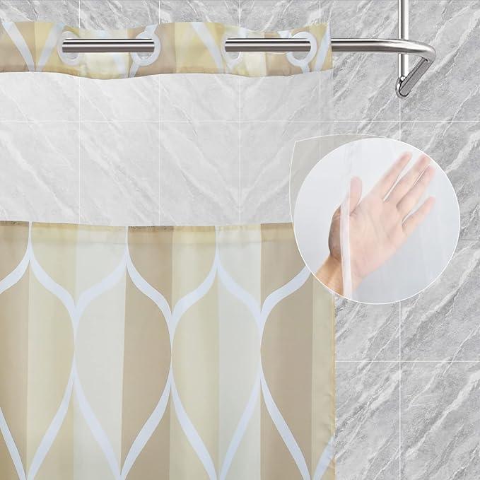 Yiatn No Hook Ivory Luxury Double Shower Curtain with Snap in Fabric Liner Set-Hotel Style with See Through Mesh Top Window, Modern Geometric Waterdrop Design,71x74 INCH - ModernBath